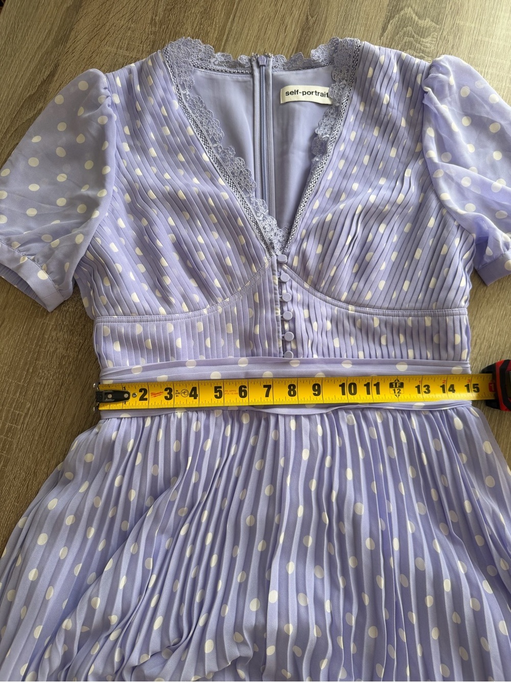 Self-Portrait Lilac Polka-Dot Print Pleated Chiffon Midi Dress US 8 - Picture 13 of 16